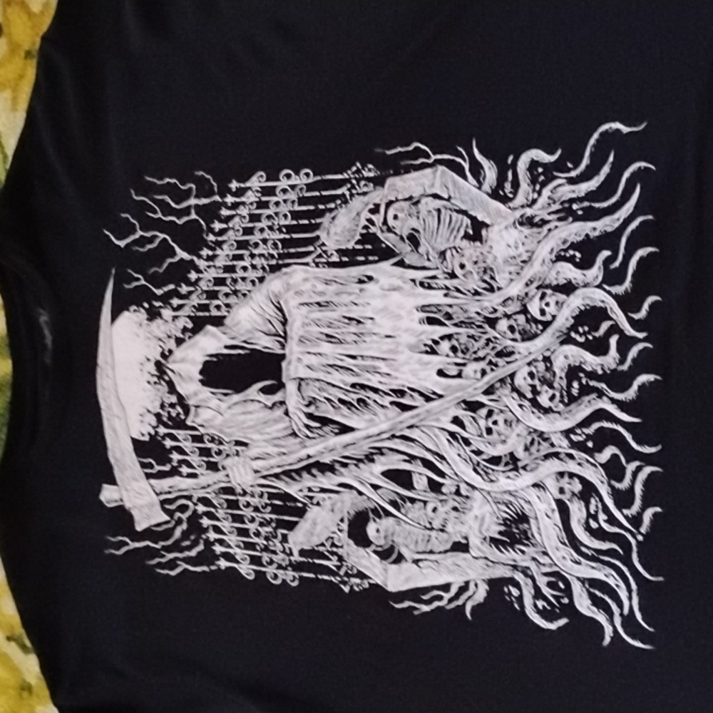 Men's Black Large Vampire Freaks Emo Goth Shirt Skull Death Grim Reaper